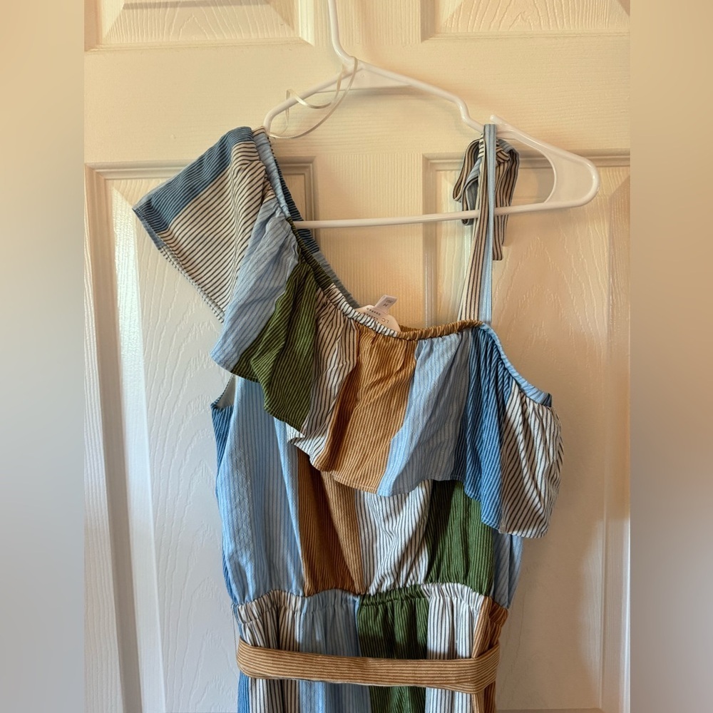 Lauren Conrad Poolside Paradise‎ One Shoulder Striped Midi Dress Size Medium - Picture 8 of 11
